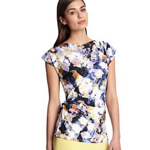 Robert Rodriguez | Francine Blouse Top Watercolor Floral Drape Neckline Large - Picture 1 of 7